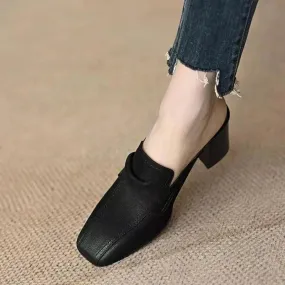 2023 Scarpe da donna estive Ciabatte in pelle PU Scarpe da donna Semplici Pantofole da donna retrò Scarpe con tacco grosso Panto