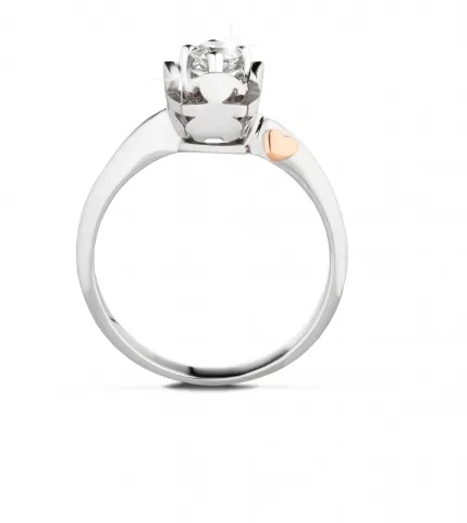 Anello Le Bebè - I Solitari Cestino - bimbo e bimba in oro bianco con cuore in oro rosa e diamante da 0.10ct