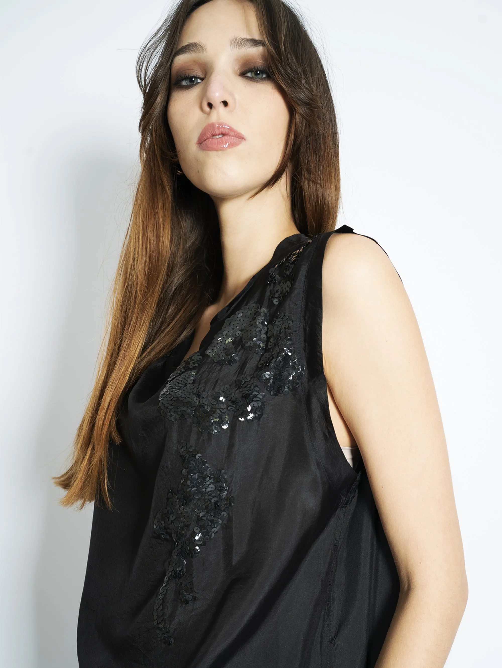 Blusa in Seta e Paillettes Nero