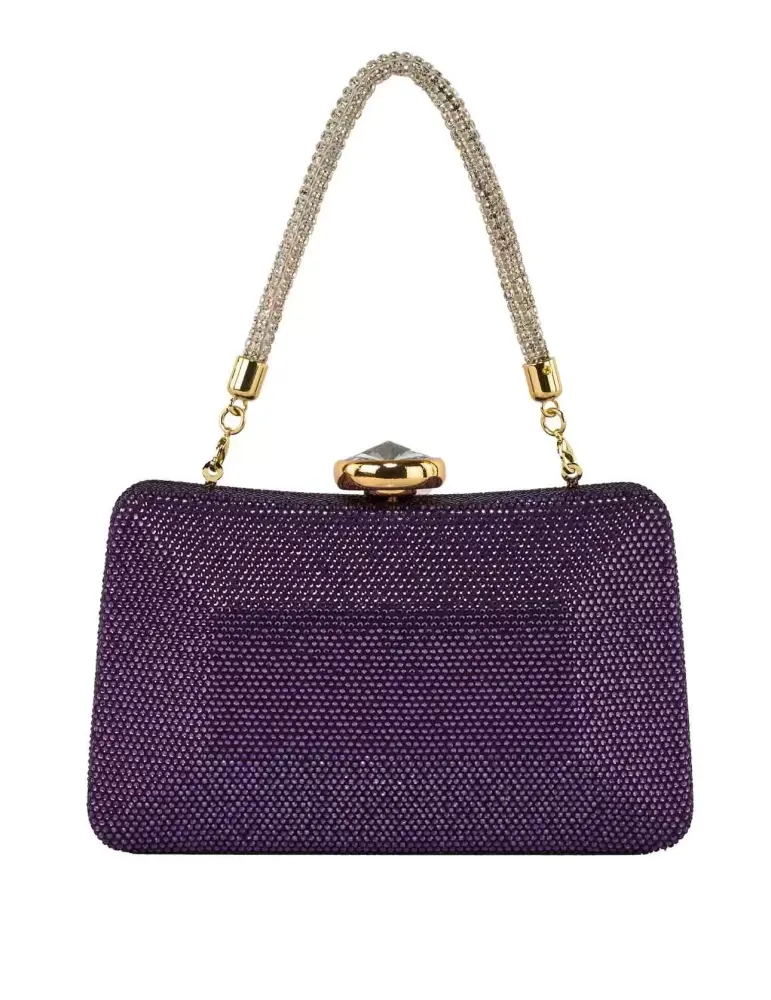 Borsa gioiello viola amaranto con strass e catena Anna Cecere