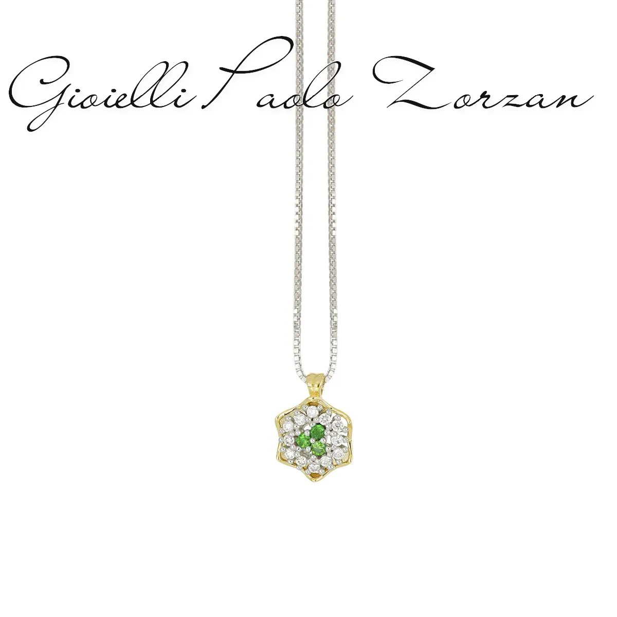 Collana Artlinea con pendente a fiore in oro bianco e rosa 18 kt con diamanti bianchi naturali e tsavoriti CD711/TS-LO