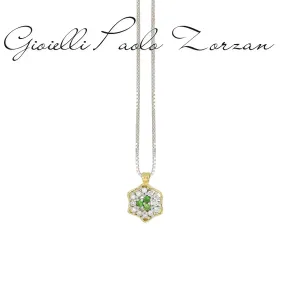 Collana Artlinea con pendente a fiore in oro bianco e rosa 18 kt con diamanti bianchi naturali e tsavoriti CD711/TS-LO