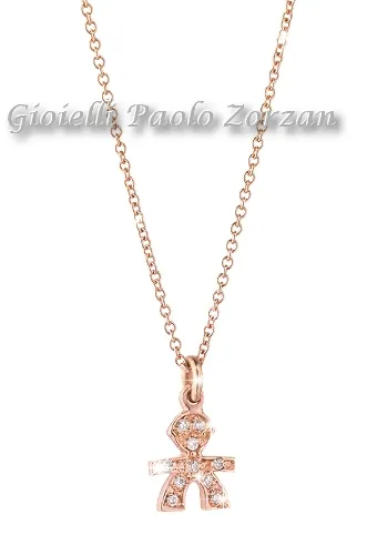 Collana Con Pendente Bimbo Le Bebè In Oro Rosa 18 Kt E Pavè  Ref. Lbb323