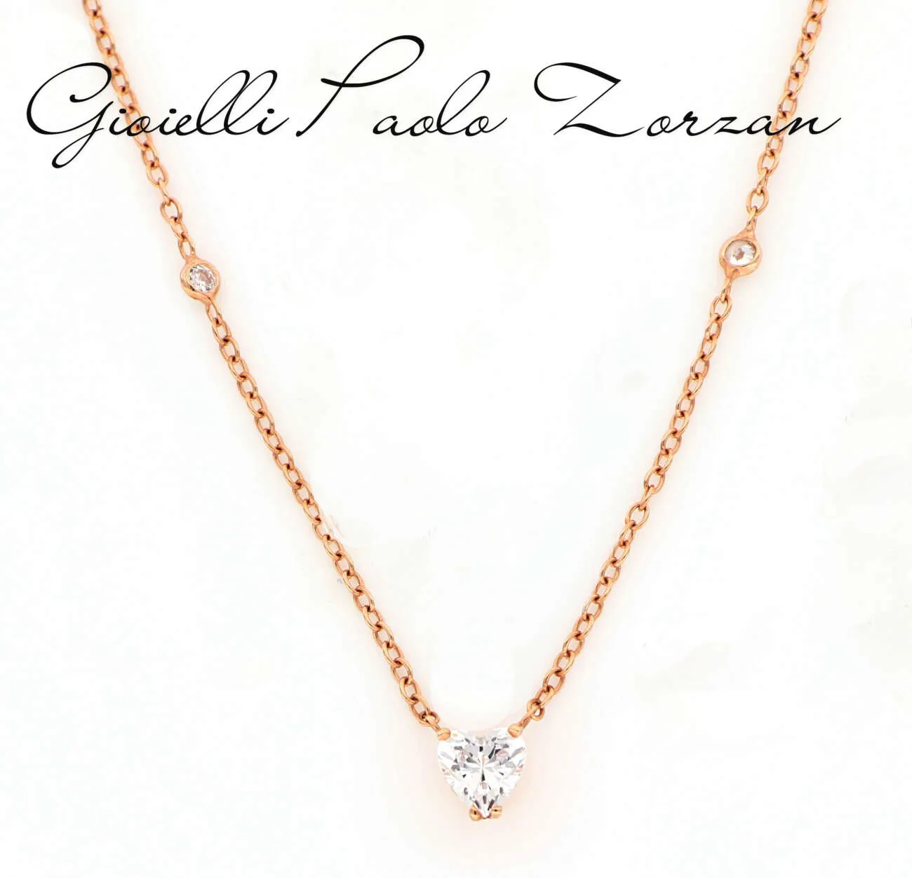 Collana con pendente cuore in oro rosa e zircone  CL-034