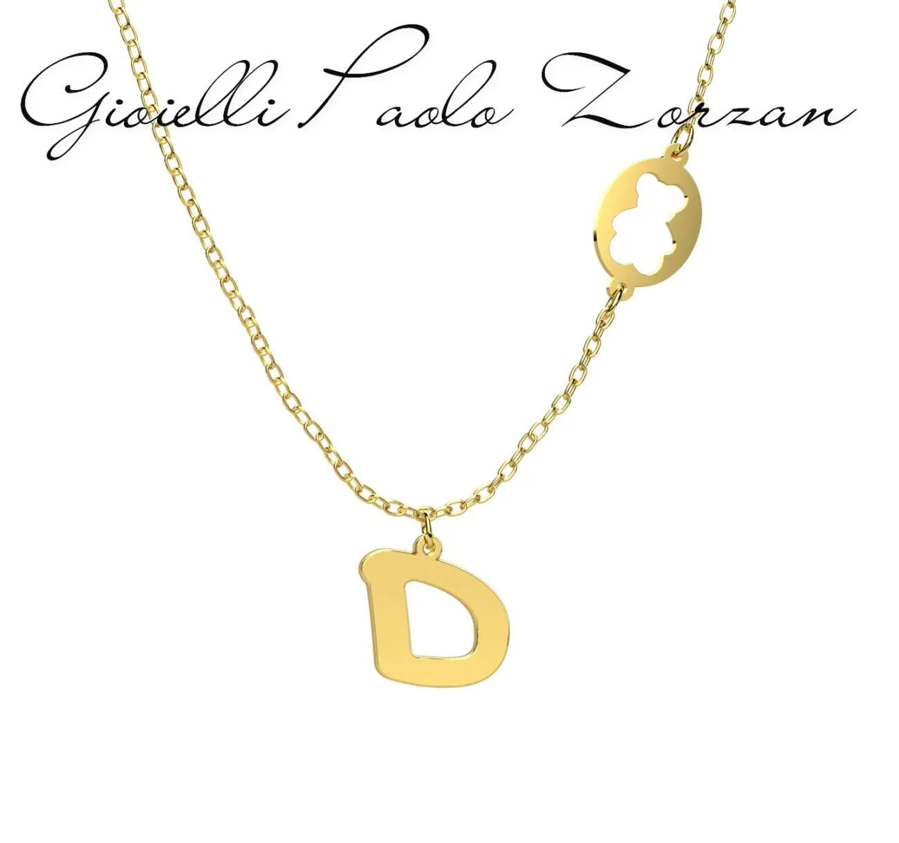 Collana con pendente Nanan con Lettera “D” in oro giallo 9 kt NGLD0030D