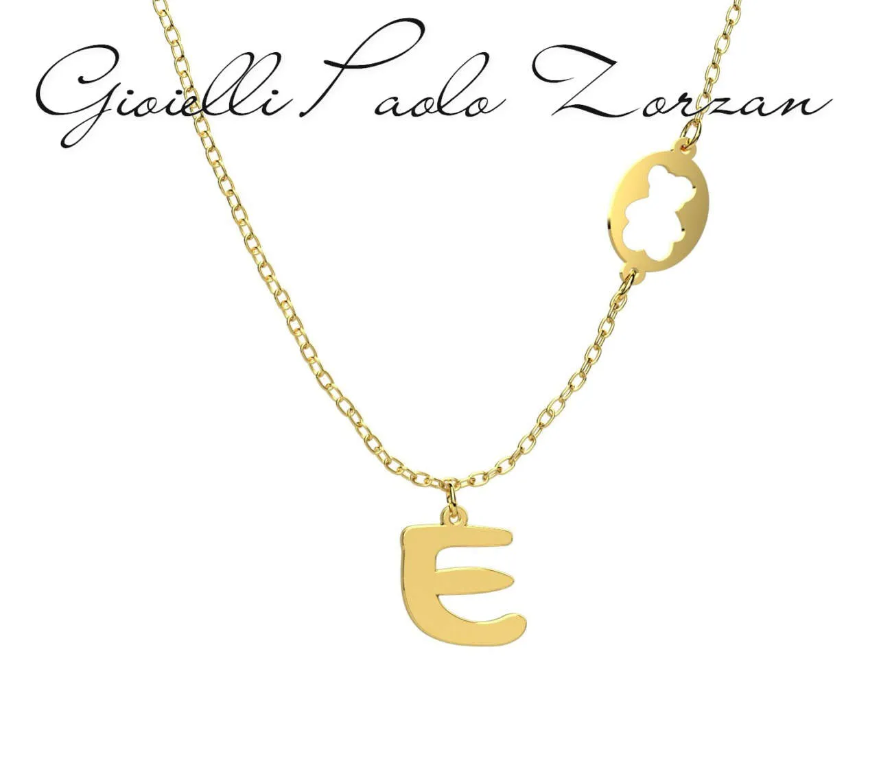 Collana con pendente Nanan con Lettera “E” in oro giallo 9 kt NGLD0030E