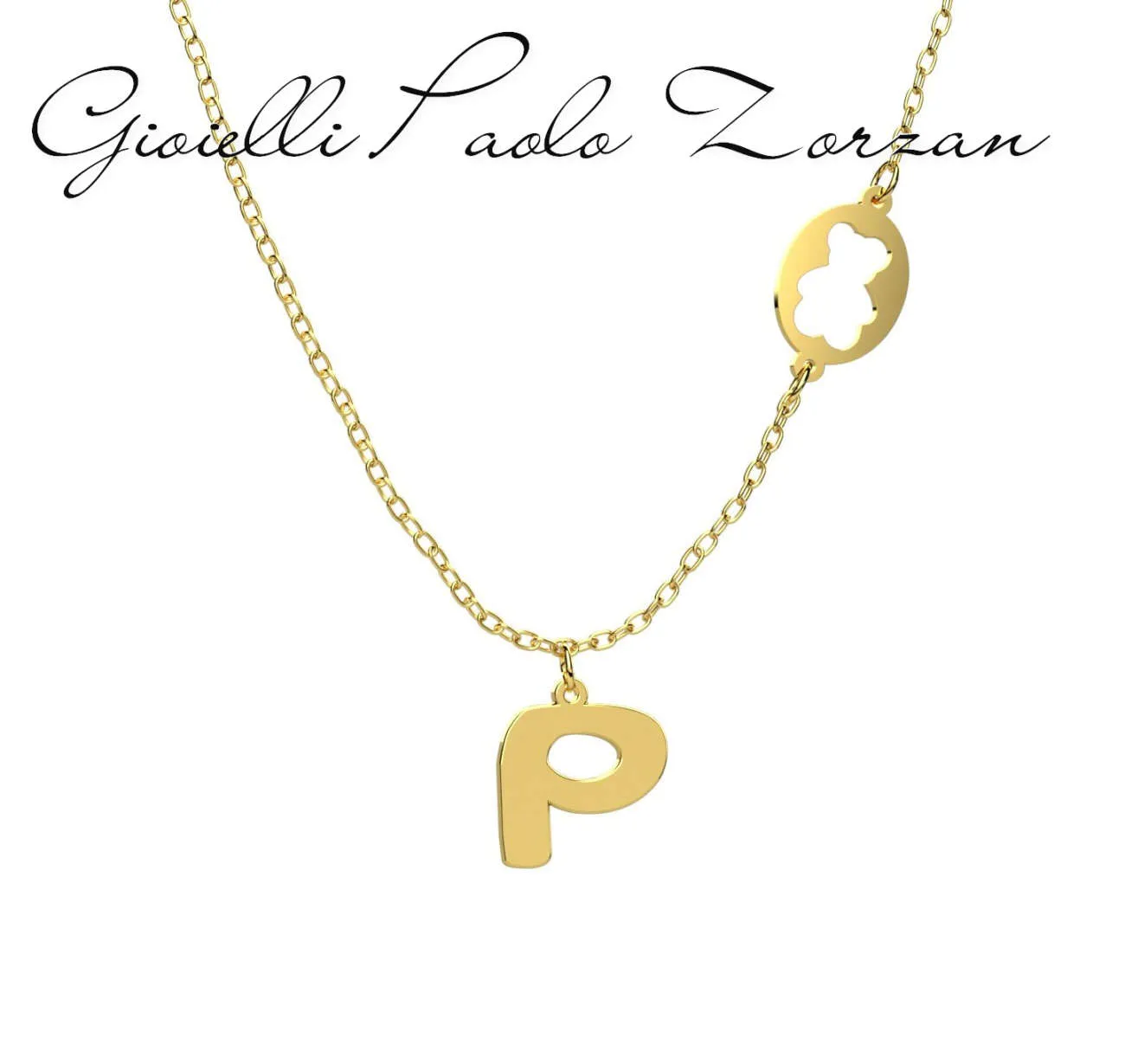 Collana con pendente Nanan con Lettera “P” in oro giallo 9 kt NGLD0030P