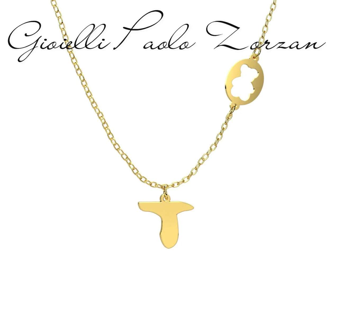 Collana con pendente Nanan con Lettera “T” in oro giallo 9 kt NGLD0030T