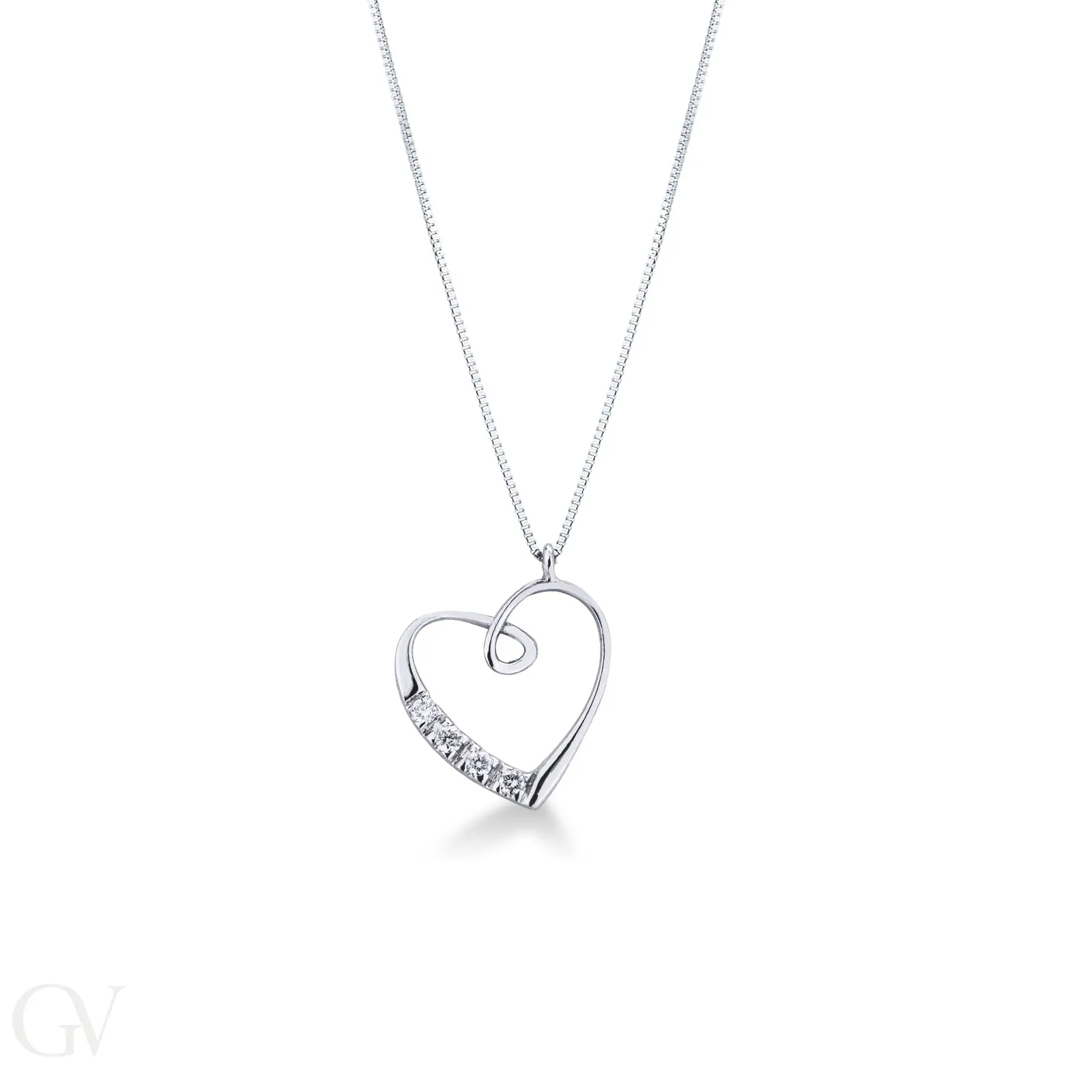 Collana in oro bianco 18k con pendente a cuore con diamanti