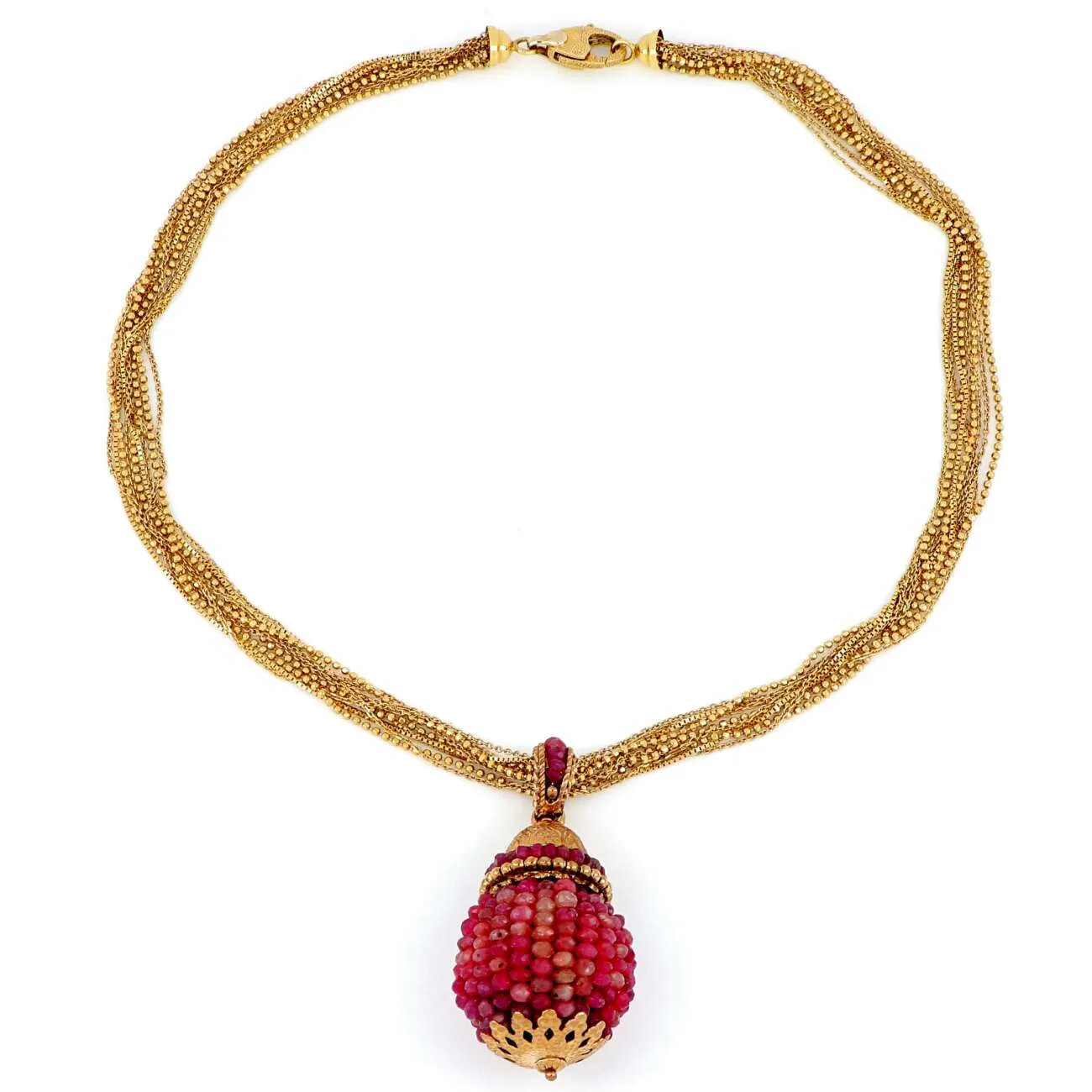 Collana multifilo con pendente in oro giallo e rubini VB0008