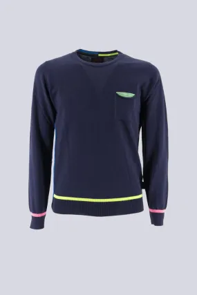 Contrast Crew Neck Sweater / Blue