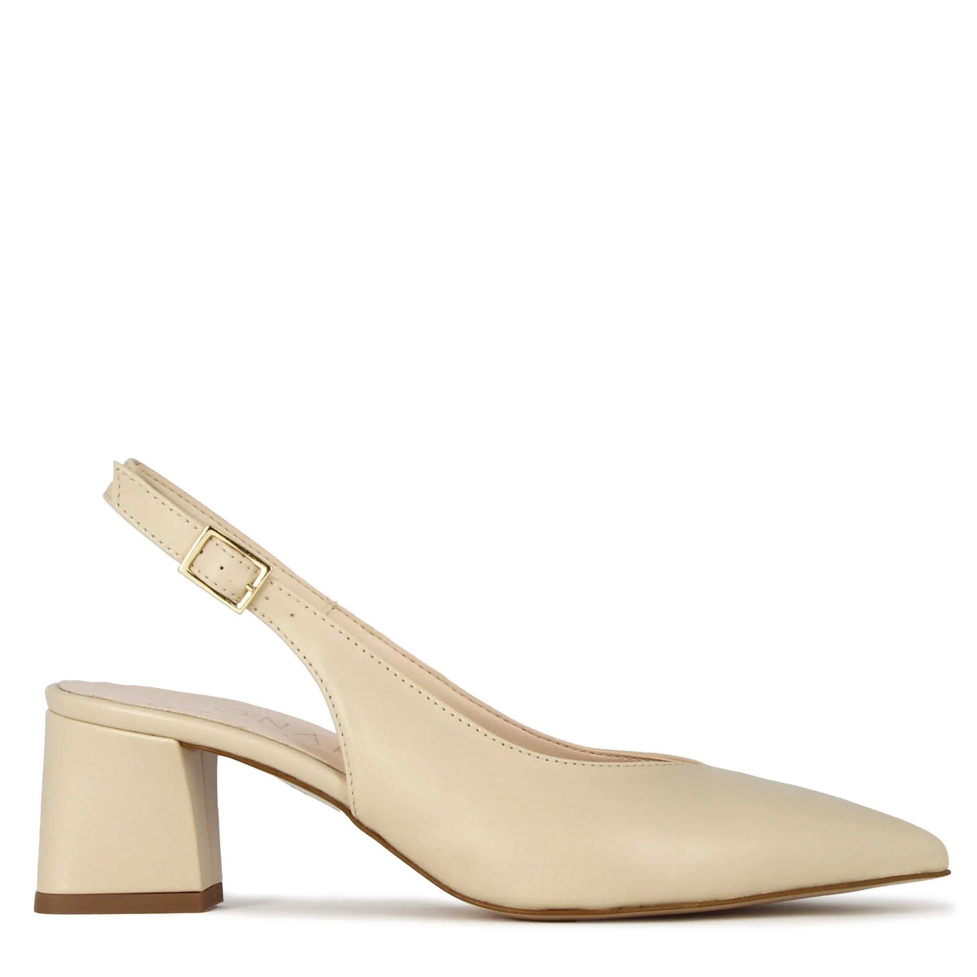 Décolleté slingback da donna in pelle colore beige con tacco medio