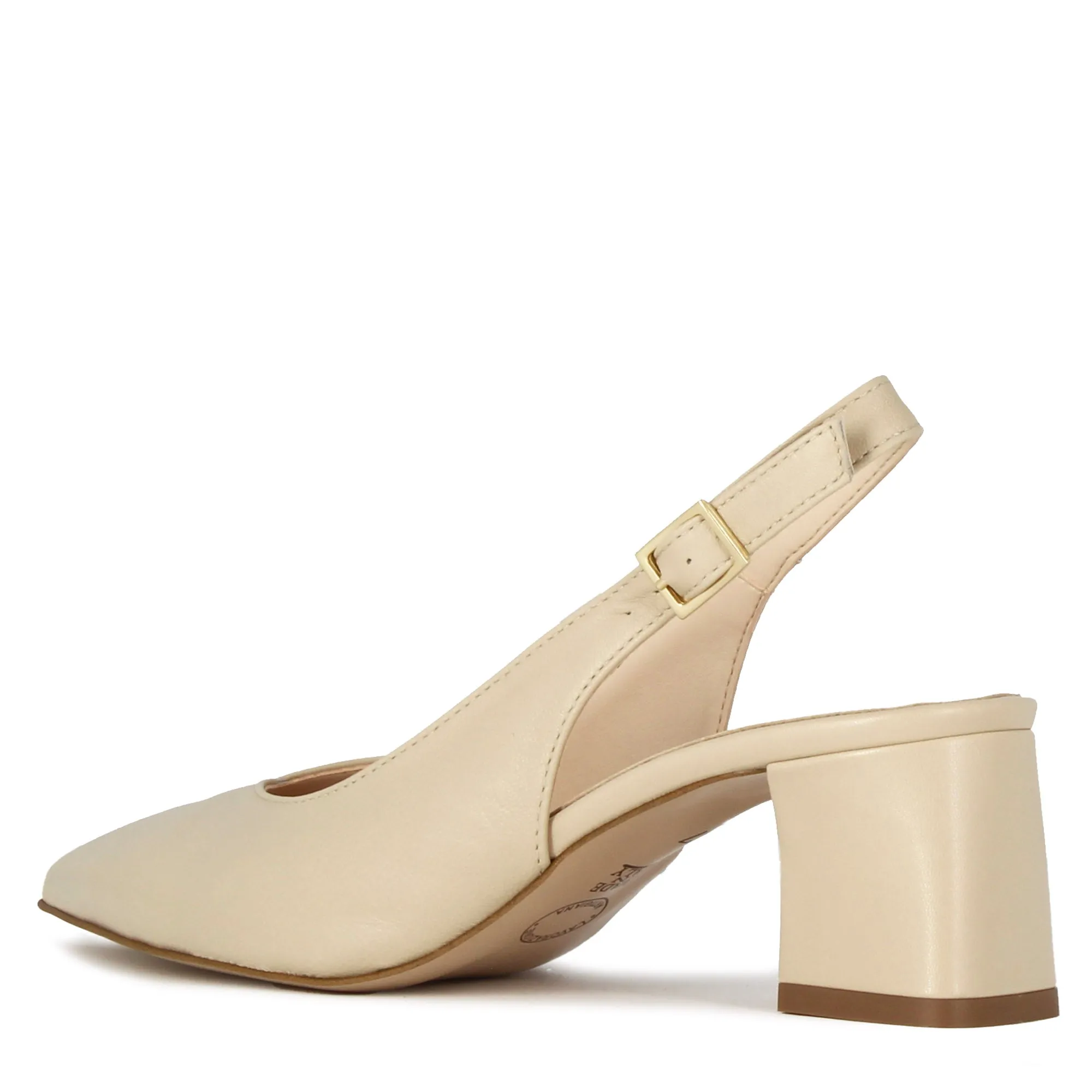 Décolleté slingback da donna in pelle colore beige con tacco medio