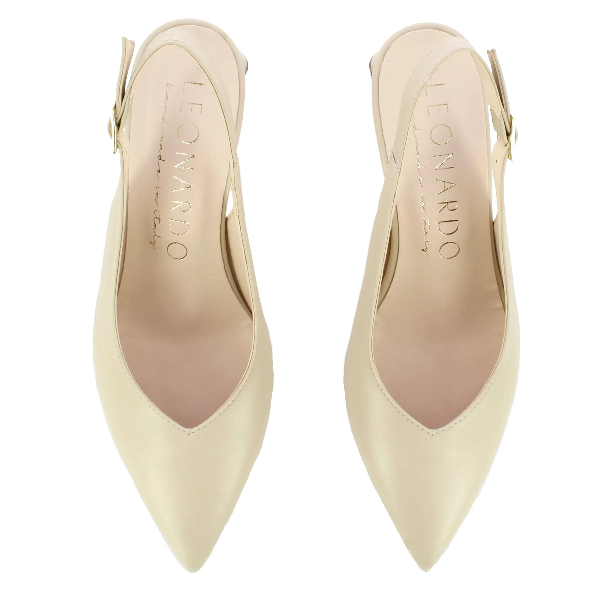 Décolleté slingback da donna in pelle colore beige con tacco medio