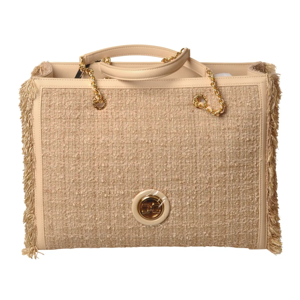 Elisabetta Franchi - Borsa Shopper con Catena in Tessuto - Champagne - Borsa - Made in Italy - Luxury Exclusive Collection