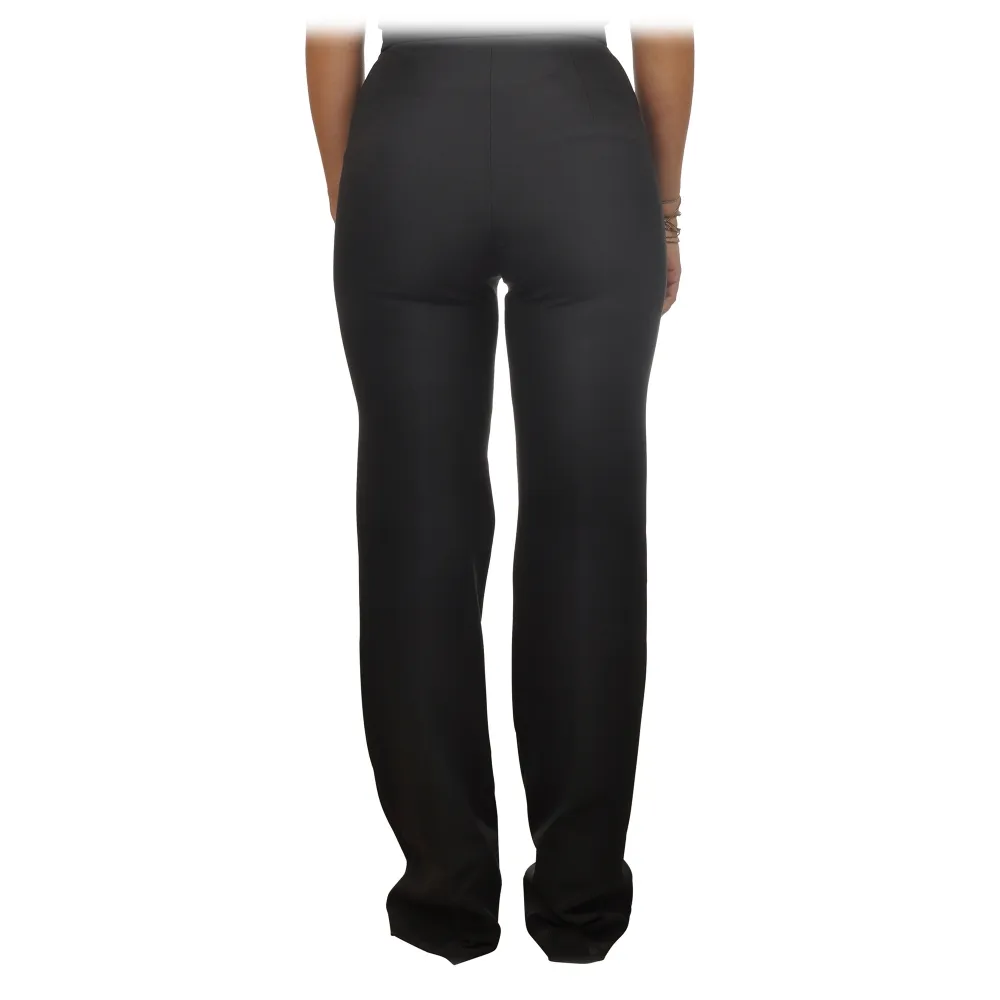 Elisabetta Franchi - Pantalone a Palazzo in Tessuto Tecnico - Nero - Pantaloni - Made in Italy - Luxury Exclusive Collection