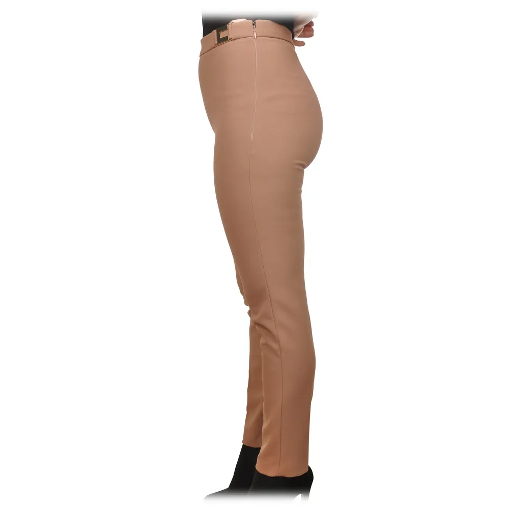 Elisabetta Franchi - Pantalone Straight in Tessuto Tecnico - Beige - Pantaloni - Made in Italy - Luxury Exclusive Collection
