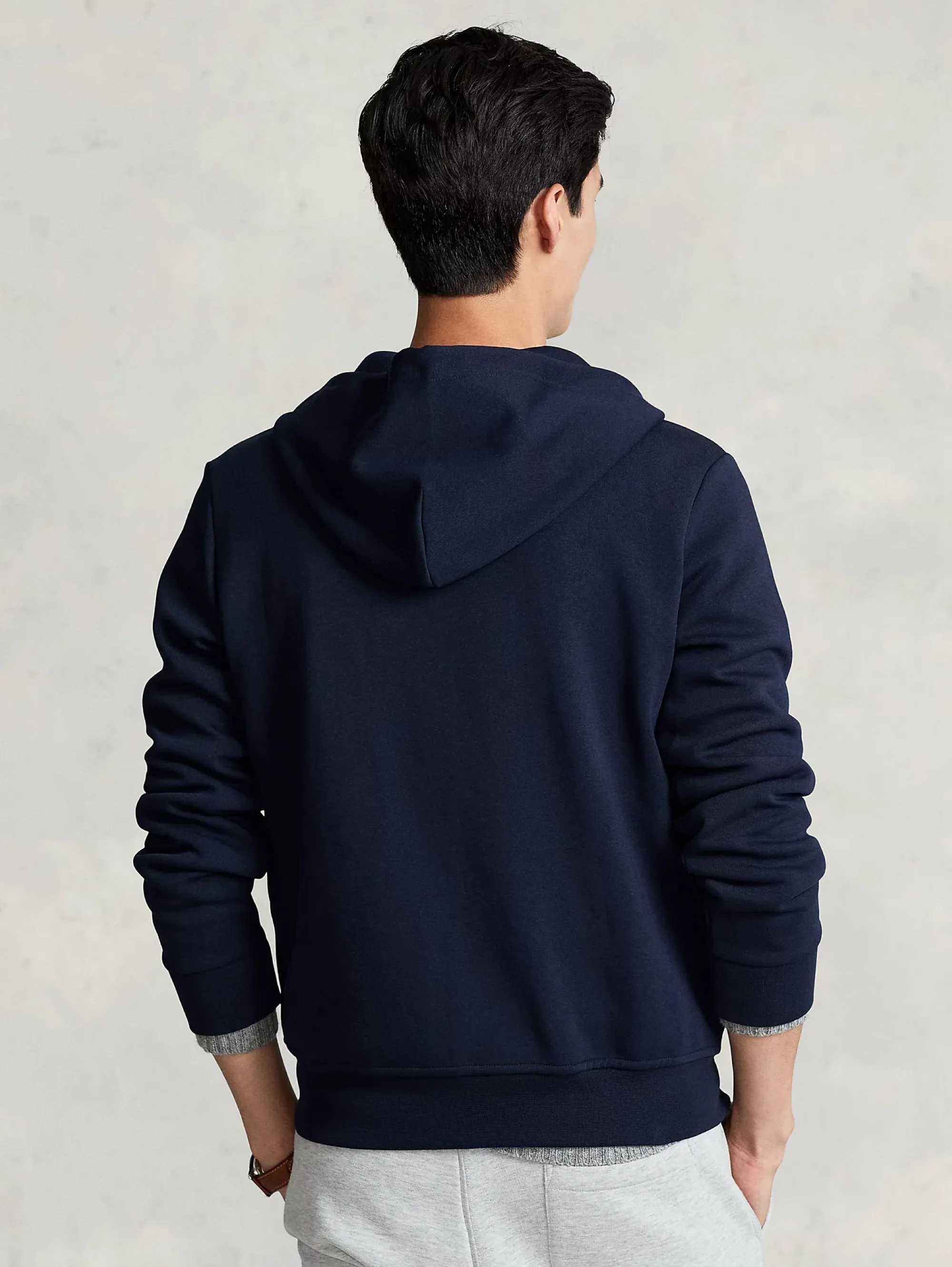 Felpa con Cappuccio e Zip in Maglia Doppia Blu