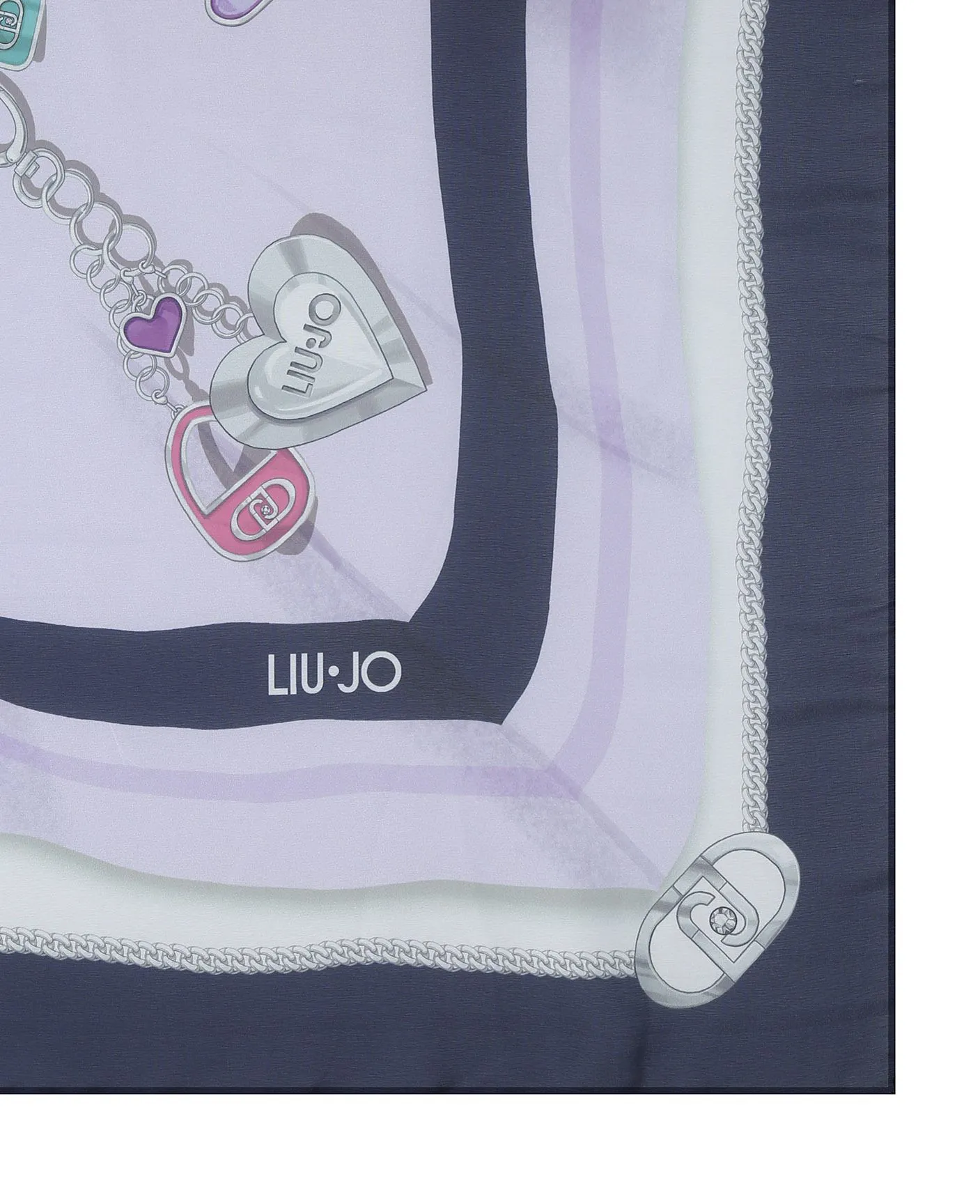 Foulard lilla in twill a fantasia charms con riquadri blu con catena logata