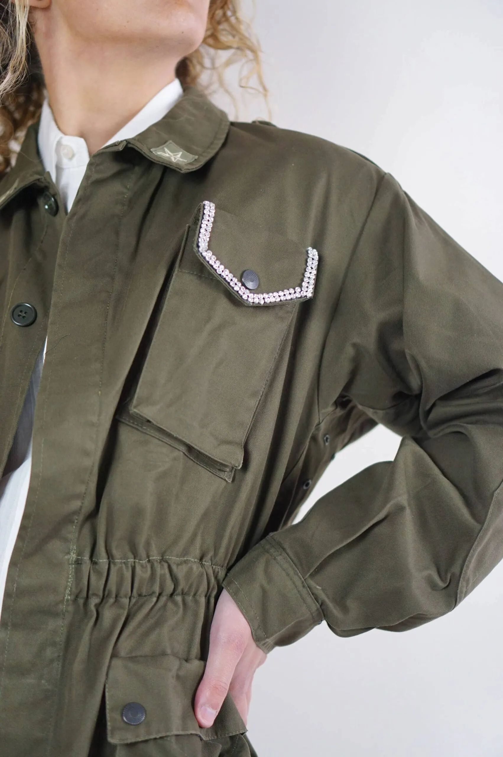 Giacca sahariana militare con strass