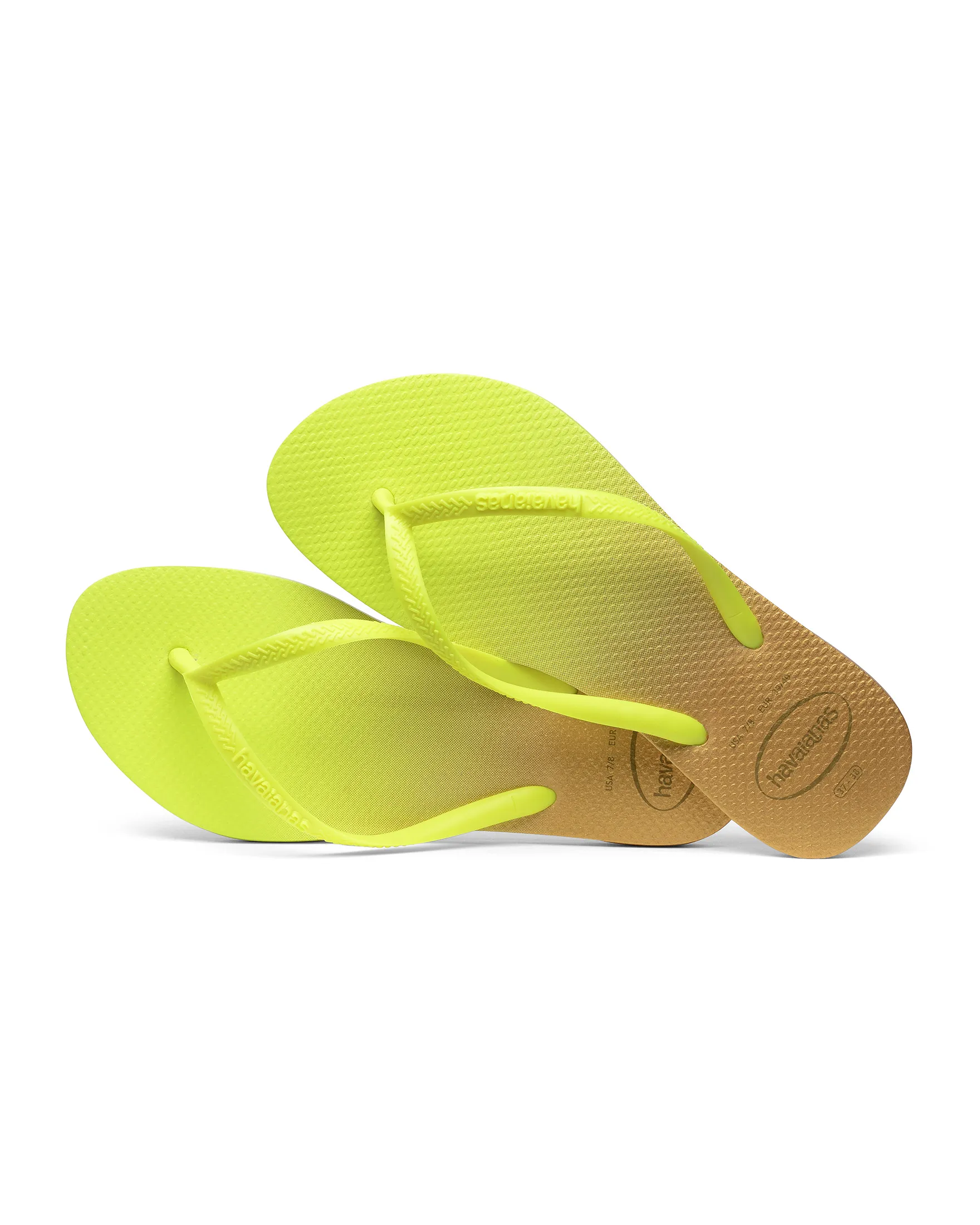 Havaianas Gradient giallo fluo e oro con effetto sfumato metallizzato e fascette rosa fluo con logo in rilievo