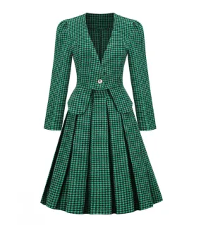 Hepburn Retro Autunno Inverno Gonna Elegante abito a pieghe Abito da donna Gonne scozzesi verdi Vintage anni 50 anni 60 Pin Up