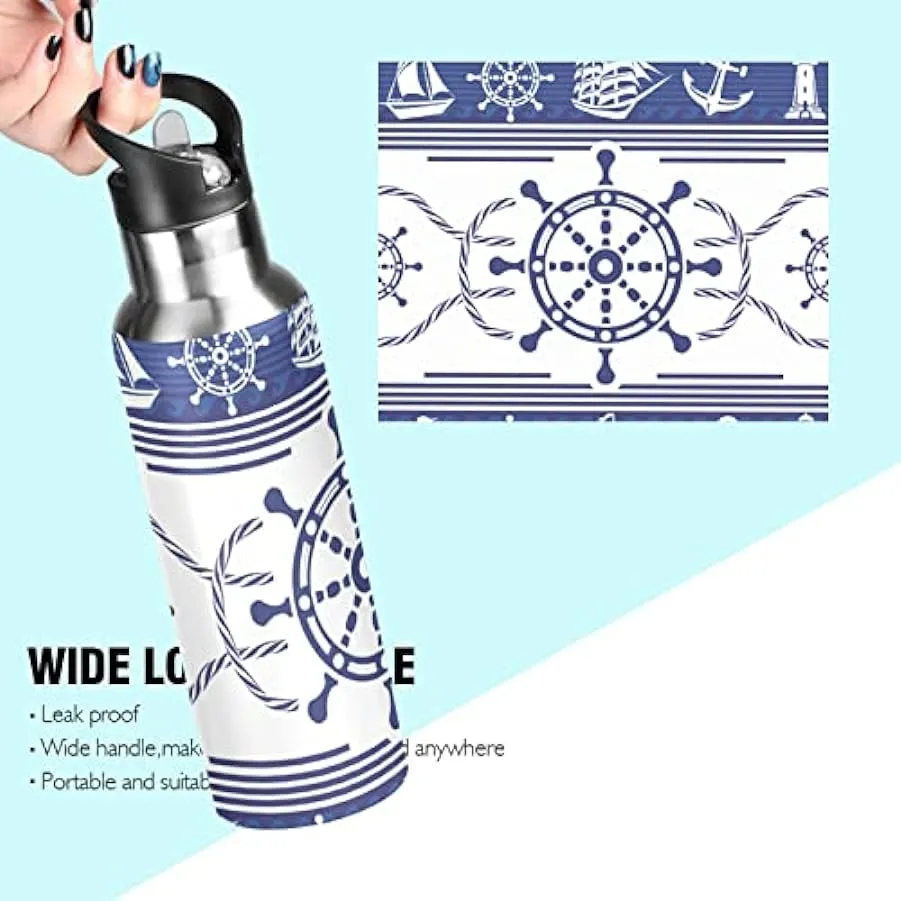 KAAVIYO Barca A Ruota Blu Mare Bottiglia Acqua Isolato Borraccia Termica Acciaio Inox 600ML Water Bottle per Bambini Sport Cicli