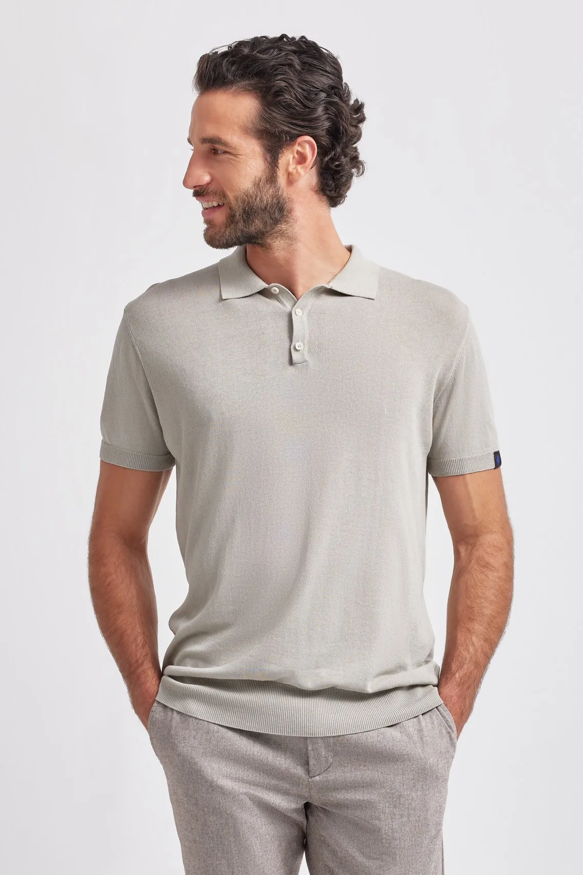 MAGLIA A POLO IN COTONE CREPE BEIGE