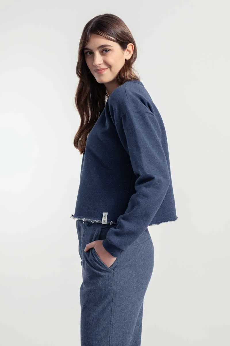            MARY Felpa Donna Cotone Jeans Rigenerato  