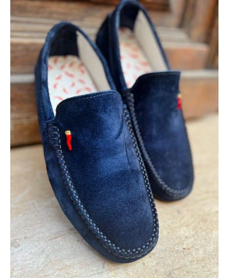 Mocassini uomo blu - Vera pelle - Peperoncini