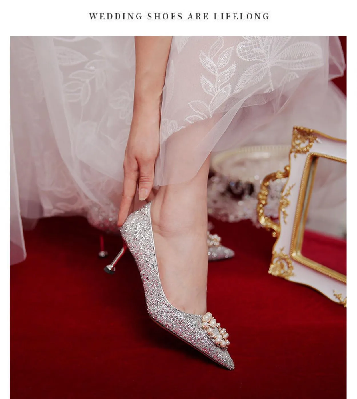 Nuove scarpe da sposa da sposa con paillettes tacchi alti pompe da donna perle oro strass scarpe di cristallo scarpe da donna in