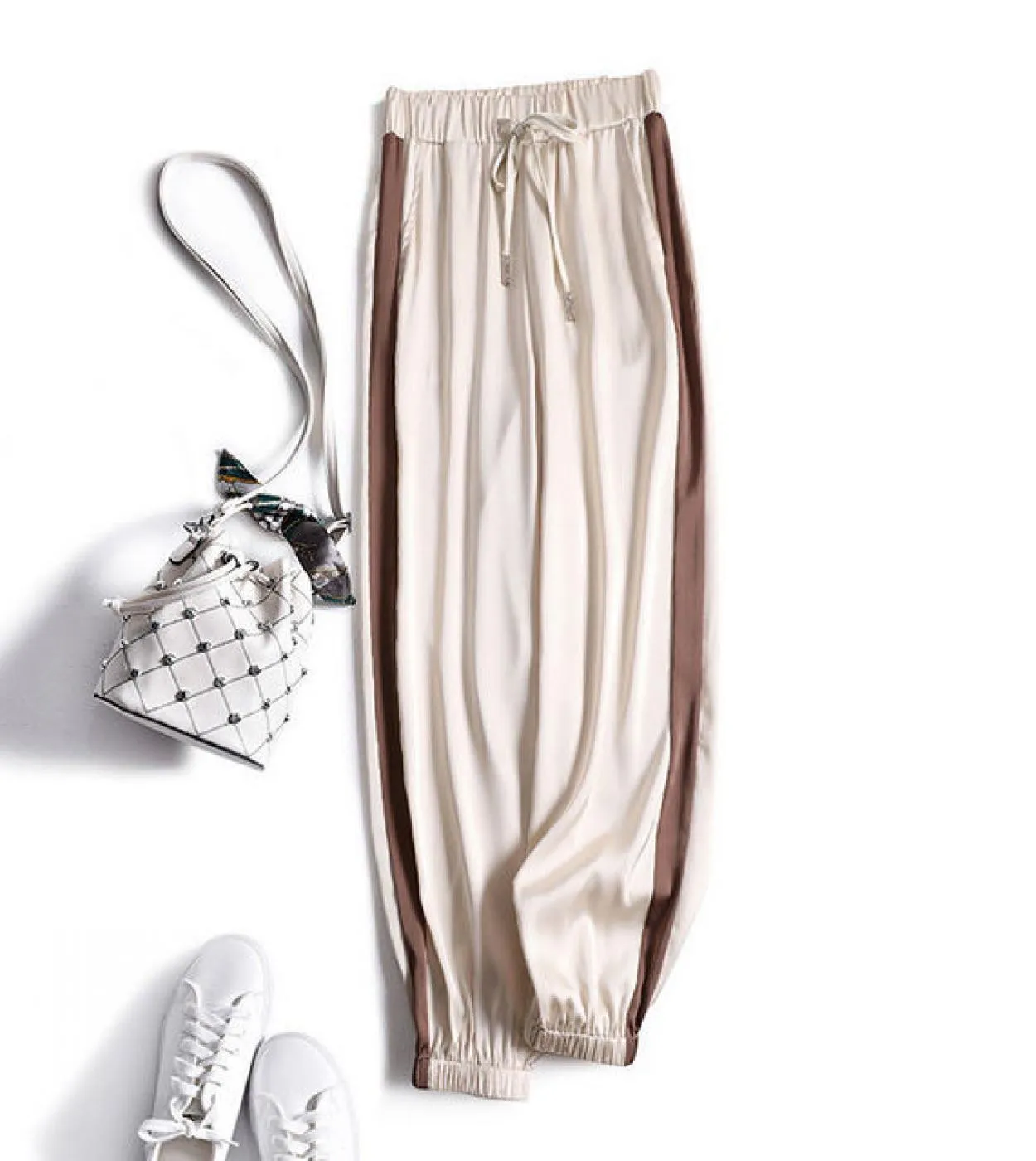 Nuovo arrivo 2022 primavera estate donna elastico in vita pantaloni larghi alla caviglia tutti abbinati pantaloni casual a righe