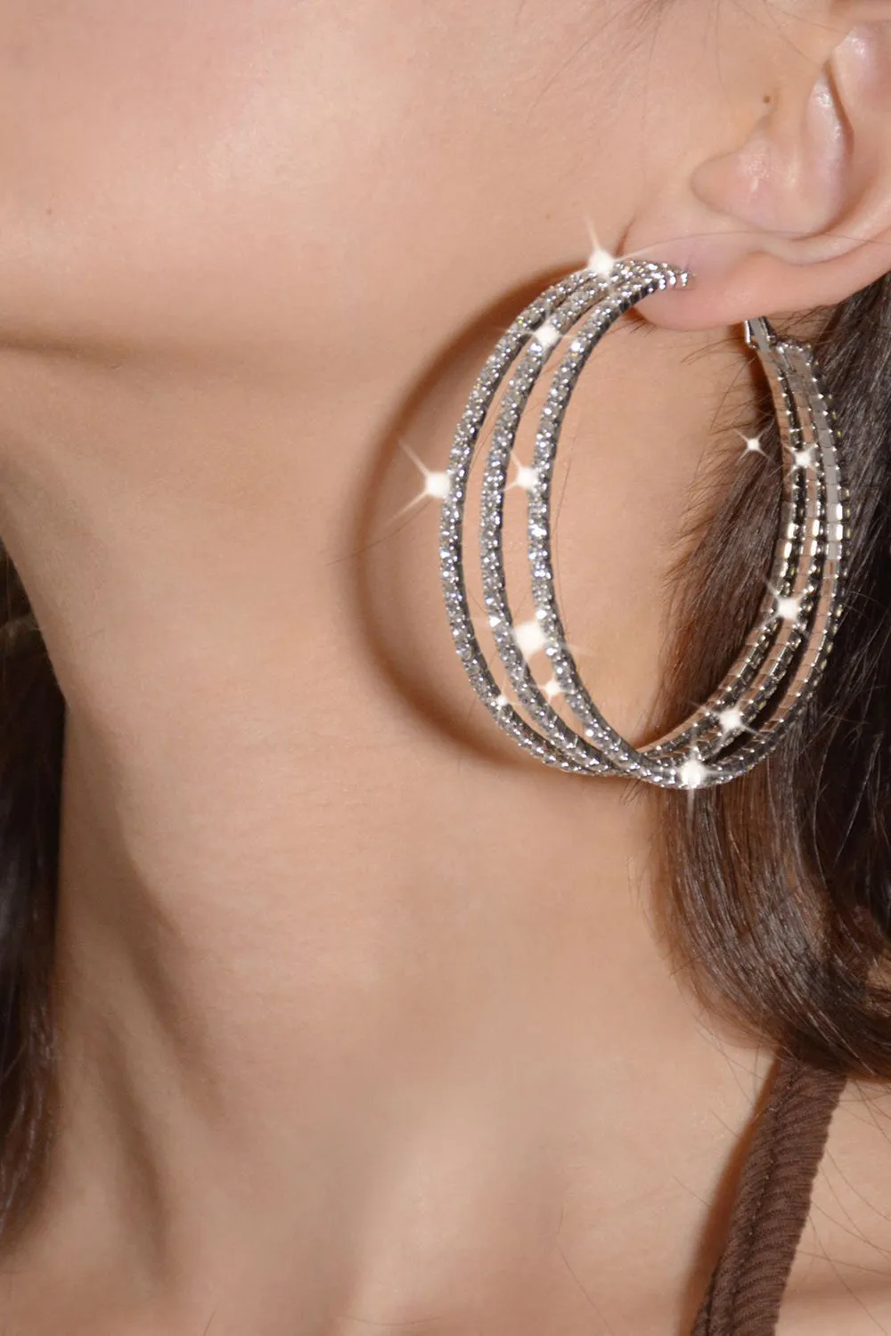 Orecchini a cerchio rotondi con strass in argento
