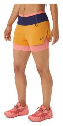 Pantaloncini Asics FujiTrail Orange Coral da donna 2 in 1