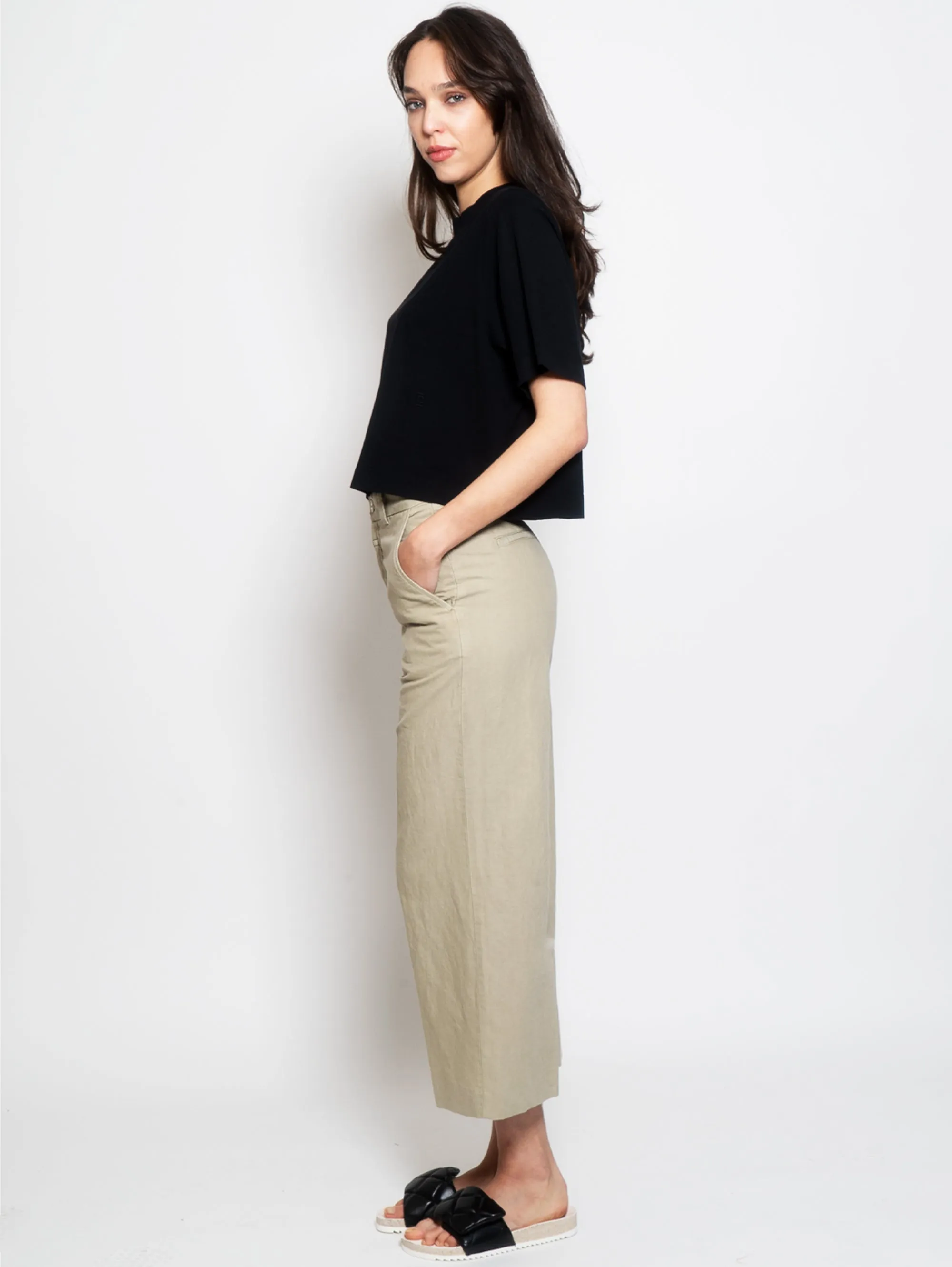 Pantaloni in Lino e Cotone Verde