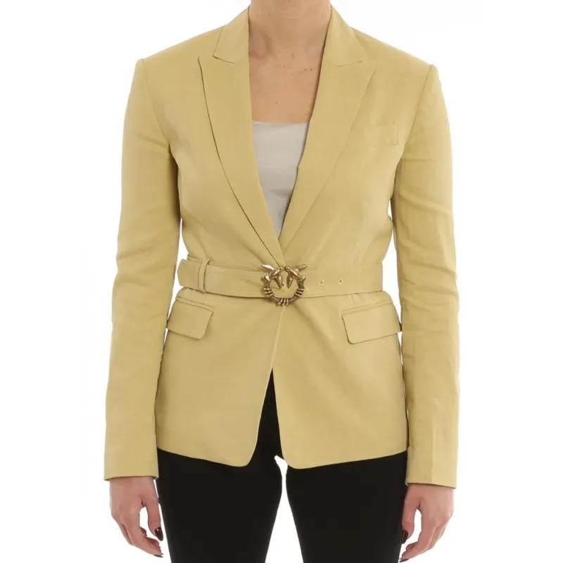 PINKO blazer EMPOLI in tela di lino con cintura Love Birds YELLOW