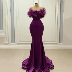 Piume di lusso collo viola abiti da ballo a sirena lunghi abiti da ballo in raso senza schienale abiti da festa da sera Vestido