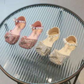 Sandali da ragazza Mary Jane con punta quadrata Scarpe con strass scintillanti Scarpe da ragazza superiori per scarpe da ballo p