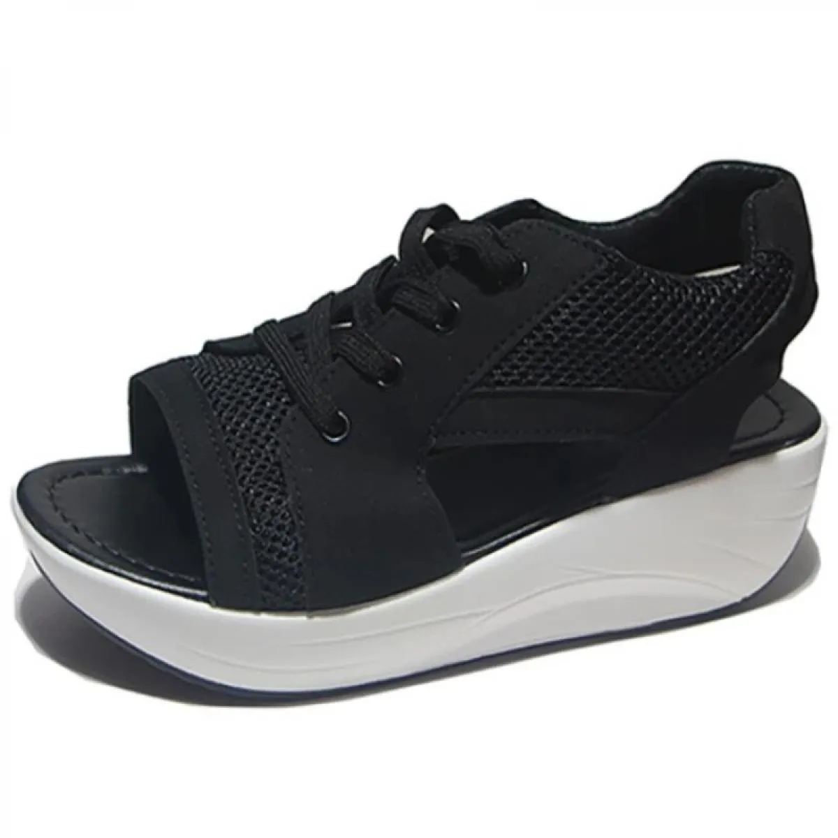 Sandali sportivi da donna Nuovi sandali estivi con zeppa con plateau e punta aperta per donna Scarpe casual da donna in mesh tra