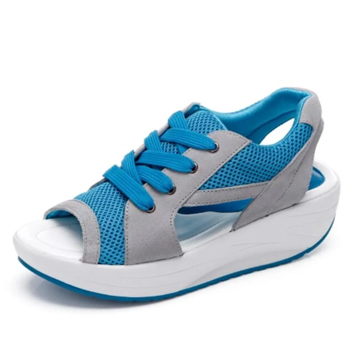 Sandali sportivi da donna Nuovi sandali estivi con zeppa con plateau e punta aperta per donna Scarpe casual da donna in mesh tra