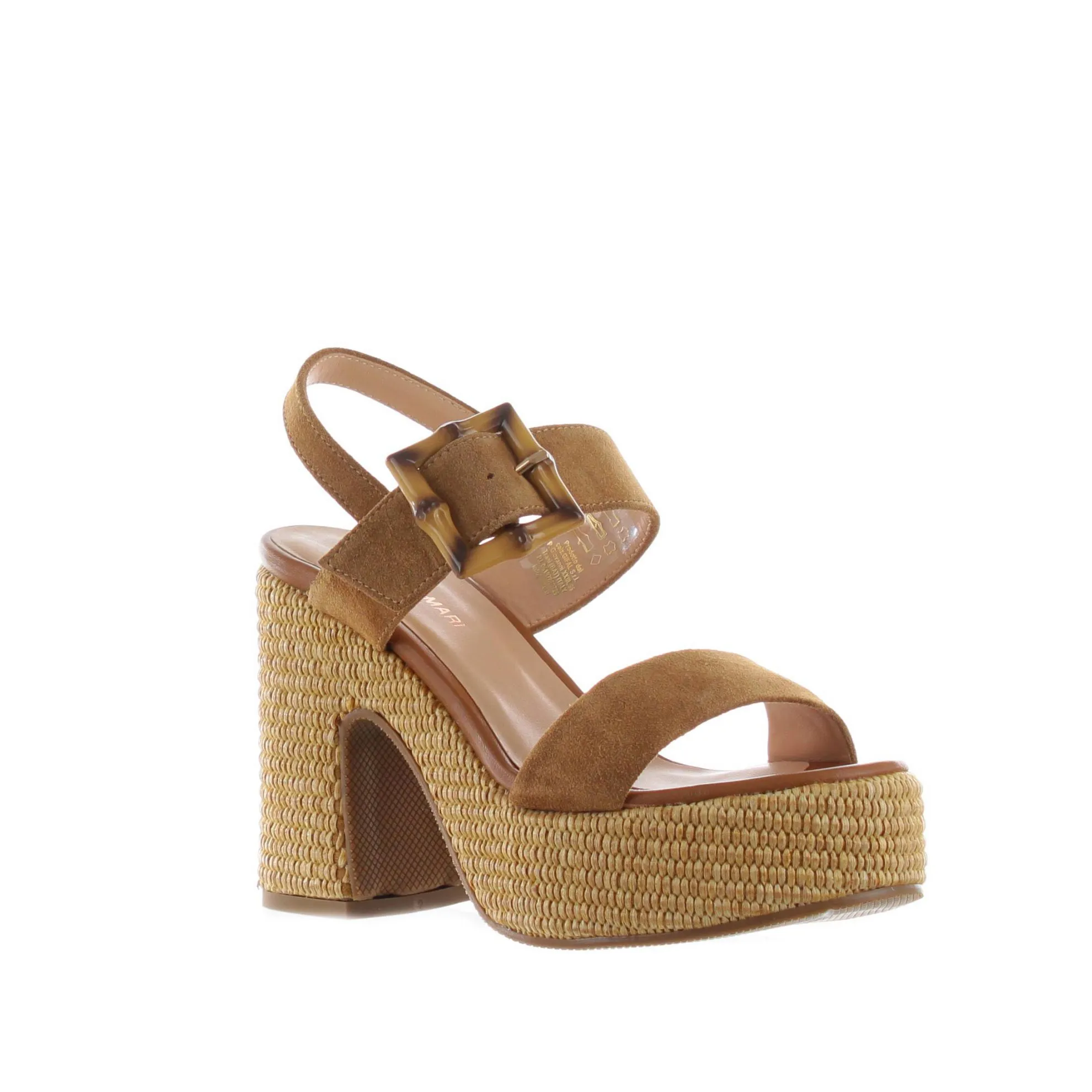 Sandalo in crosta con fondo platform in raffia