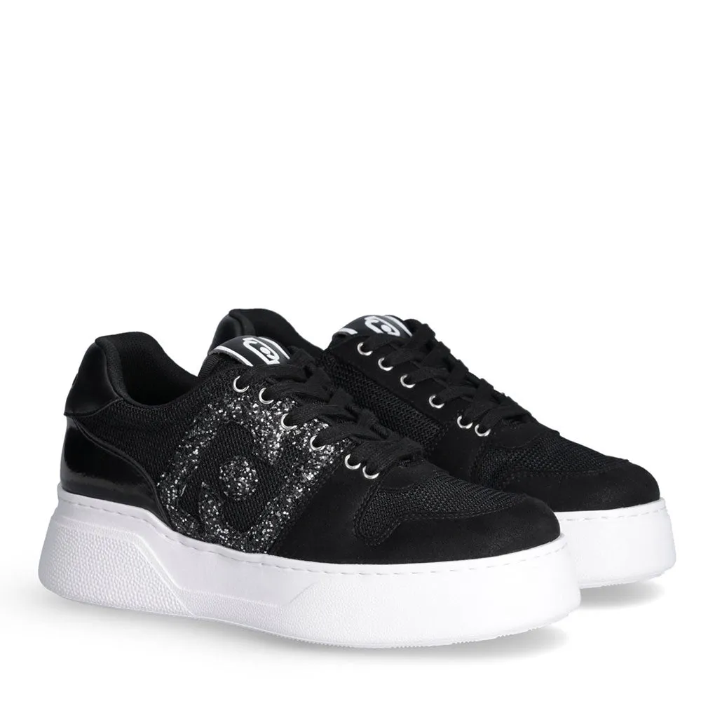 Scarpe Donna LIU JO Sneakers Tami 10 in Brighty Mesh con Maxi Logo Glitter Black