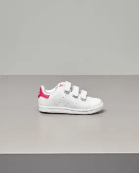 Stan Smith bianca con dettaglio fucsia e chiusure a strappo 22-27
