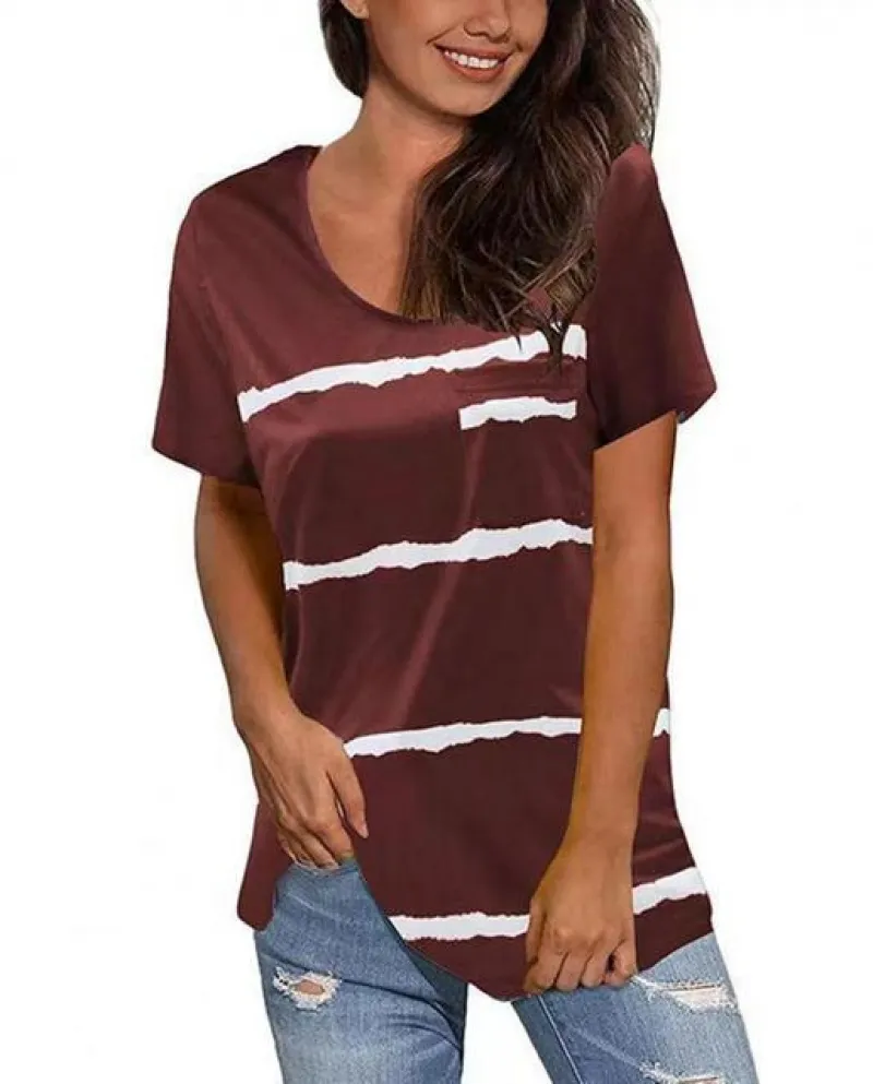 T Shirt da donna T-shirt a maniche corte a righe oversize Casual Loose O