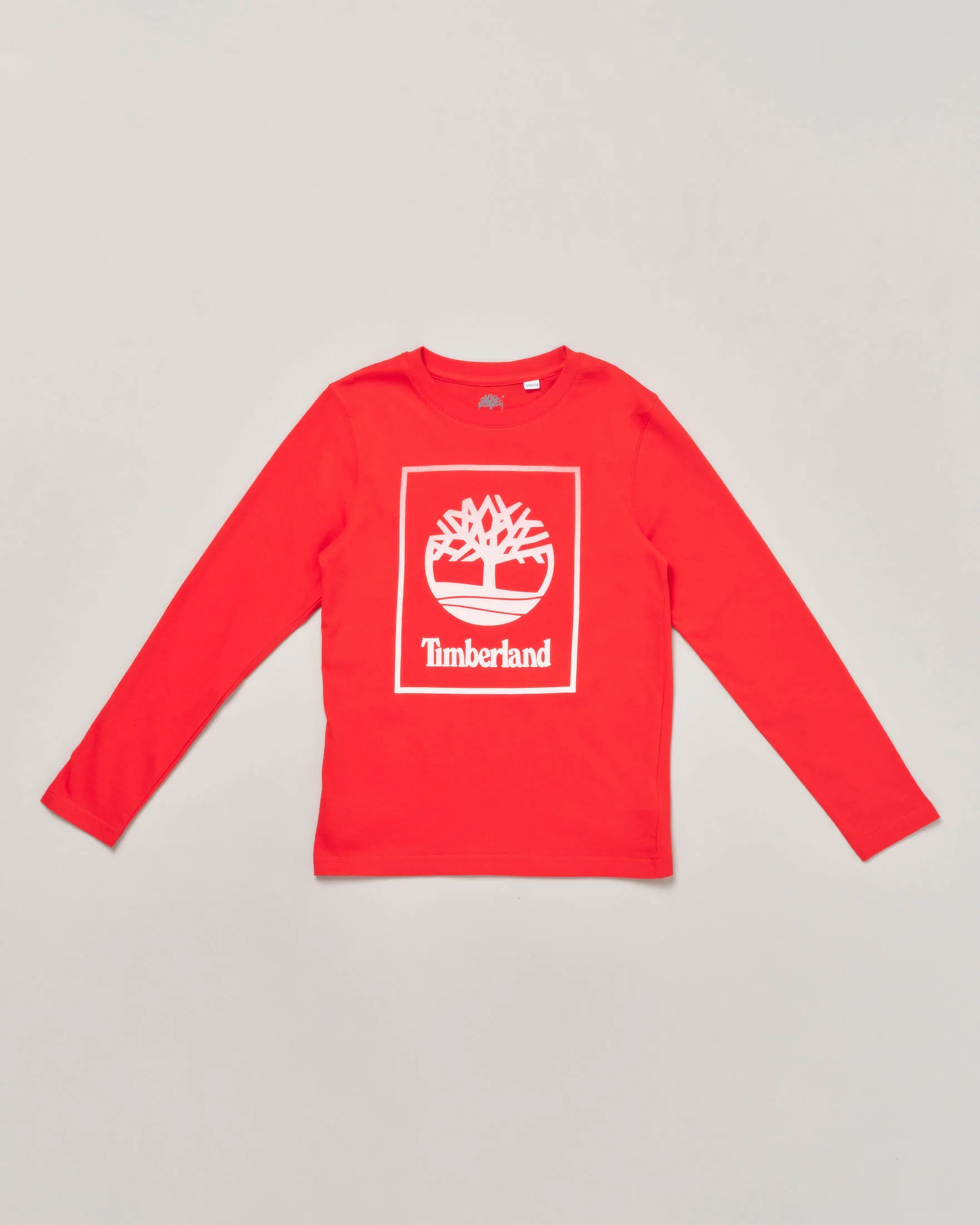 T-shirt rossa manica lunga in cotone con stampa logo frontale 6-12 anni