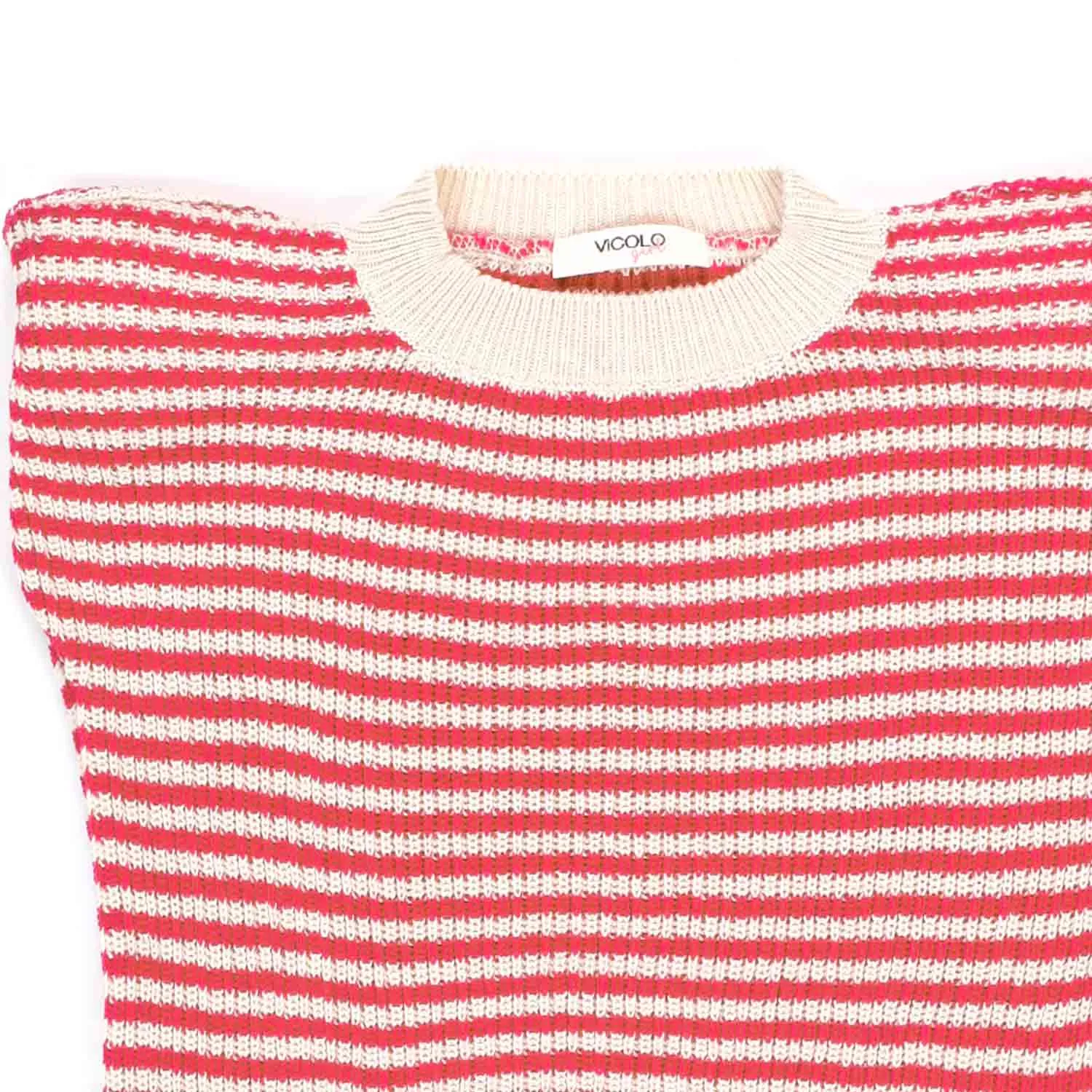 Top In Maglia Beige E Rosso Bambina E Teen