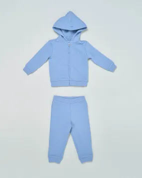 Tuta azzurra in cotone composta da felpa con cappuccio e joggers in coordinato 12-24 mesi