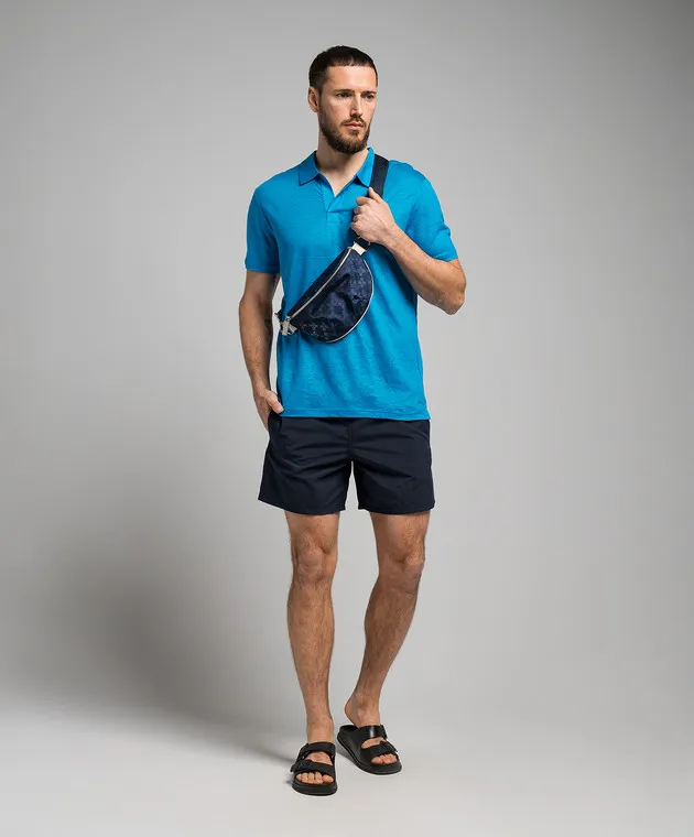 Vilebrequin T-shirt in lino blu con ricamo logo PYRE9O00